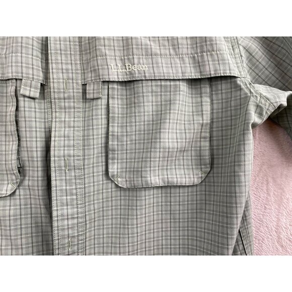 L.L.Bean Men's Shirt M Tall Short Sleeve Button-Up Green Plaid Vented Caped Fish - Picture 8 of 10